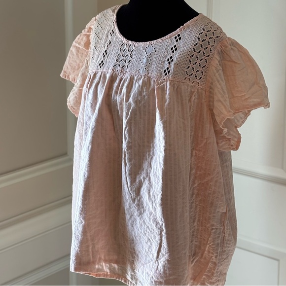 Vintage Easel EllaMoss Pastel Peach Eyelet Lace Oversized Blouse 100% cotton XXL - Picture 1 of 8
